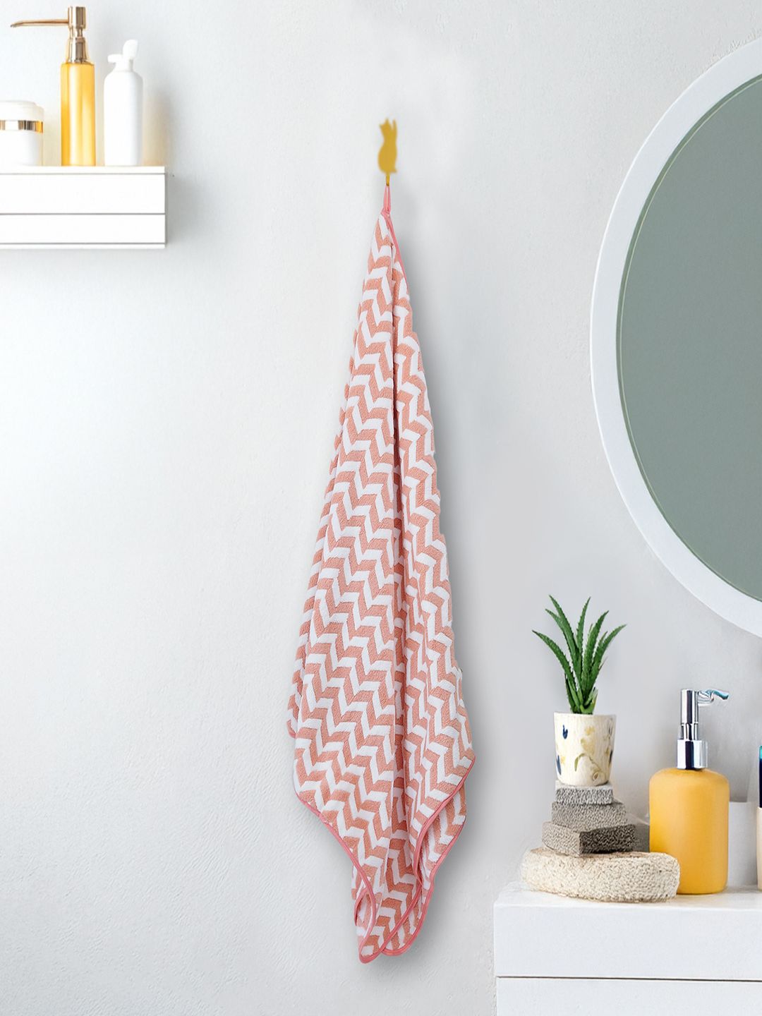 MARKET99 Orange & White Striped 300 GSM Bath Towel