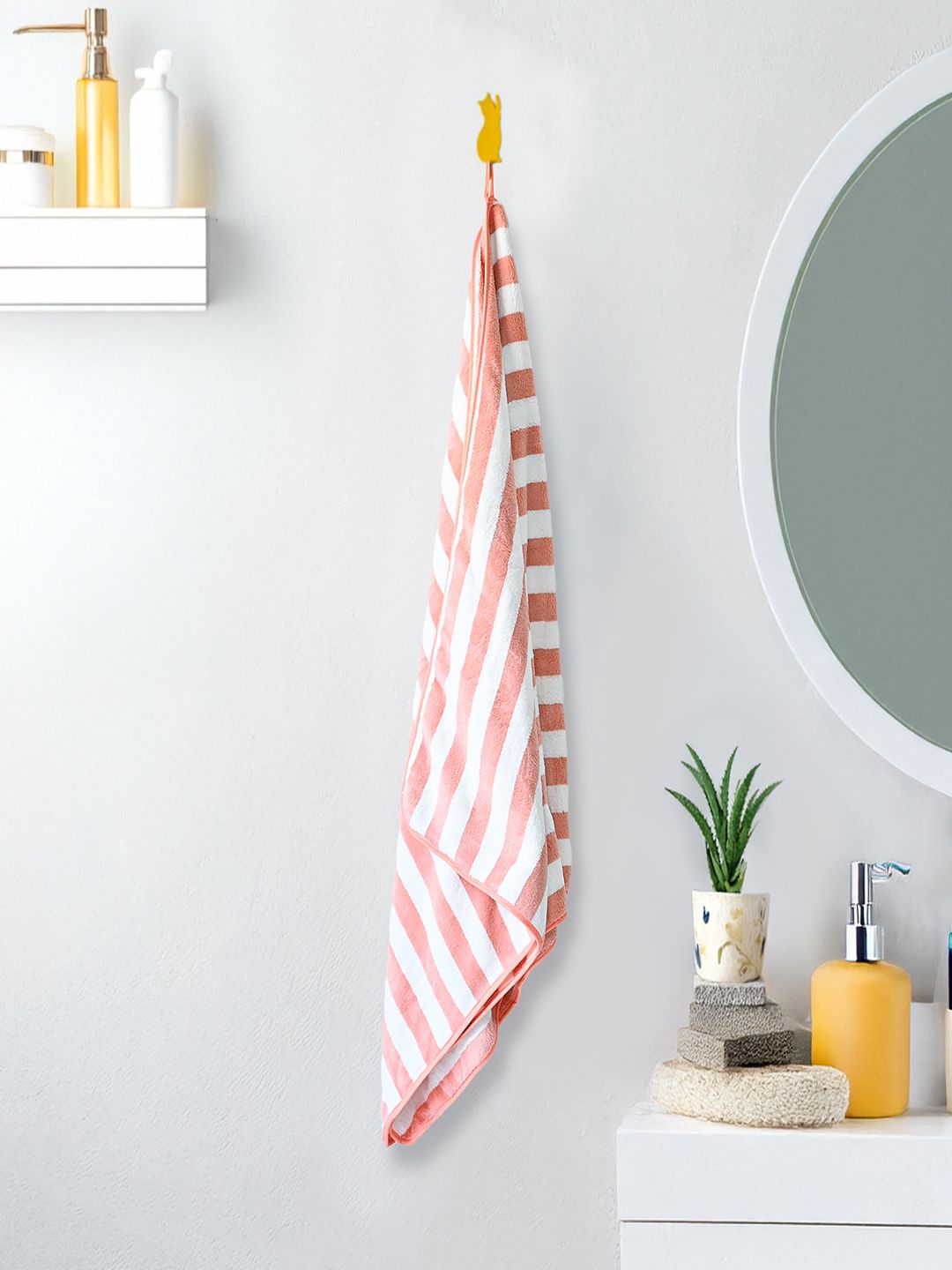 MARKET99 Orange 1 Striped 300 GSM Bath Towel