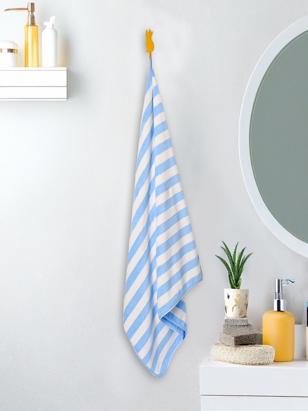 MARKET99 Blue & White Striped 300 GSM Bath Towel