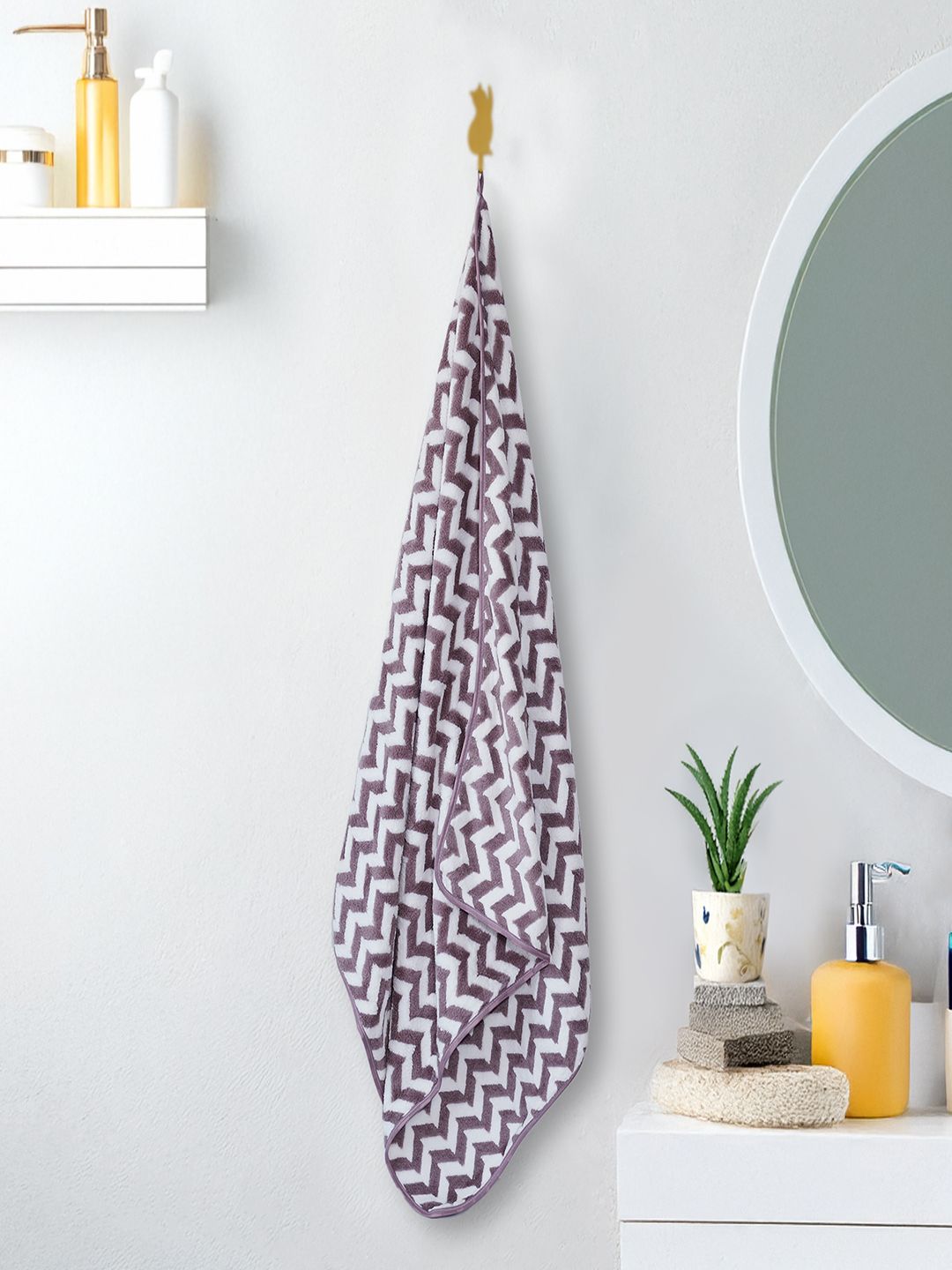 MARKET99 Purple & White Striped 300 GSM Bath Towel
