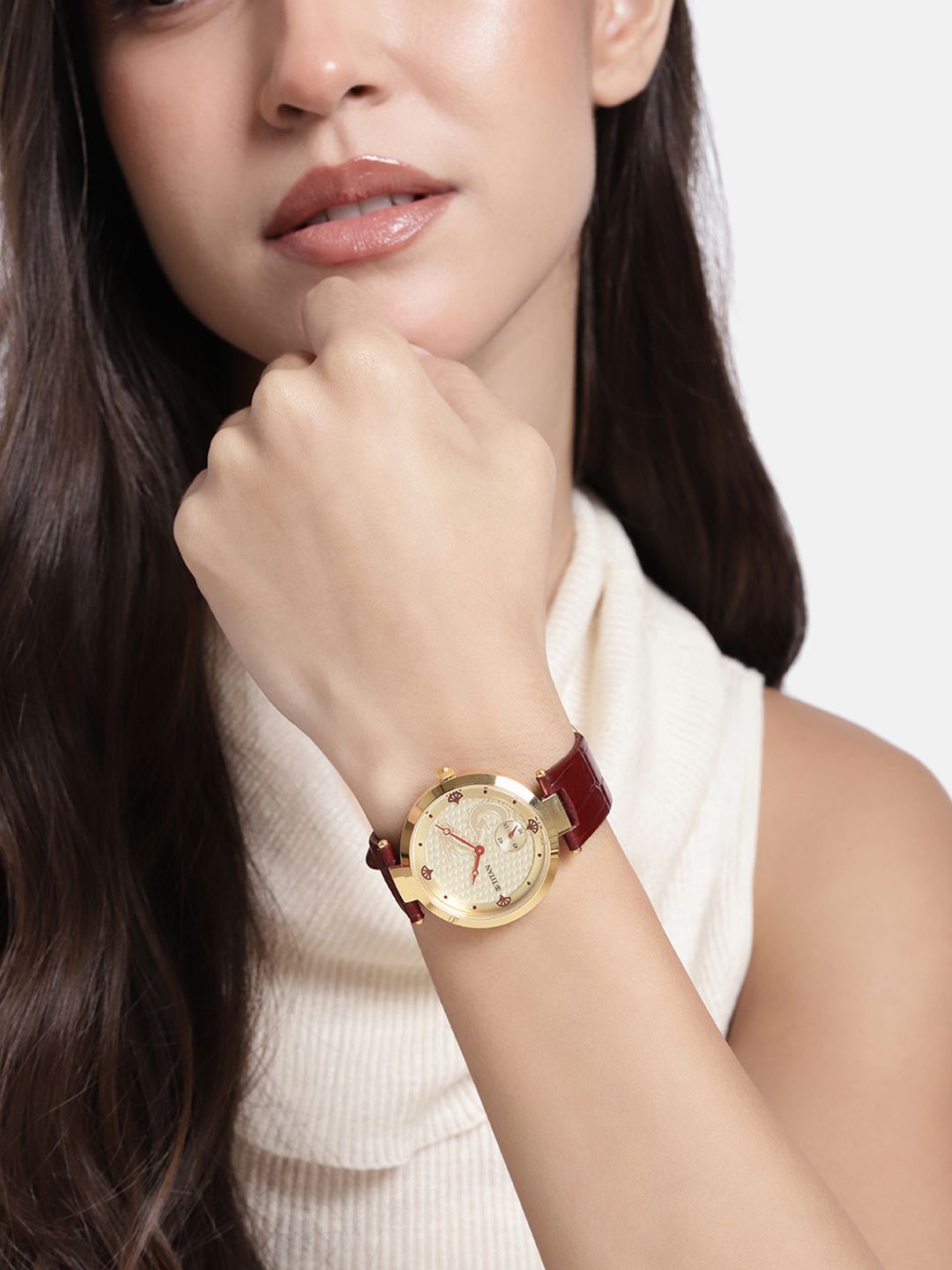 Leather Textured Straps Analogue Chronograph Watch 2480YL01
