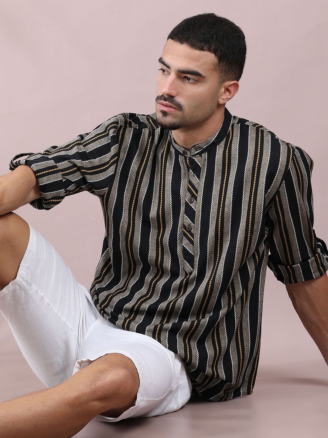 FILORI STUDIO Men Striped Thread Work Straight Above Knee Kurta