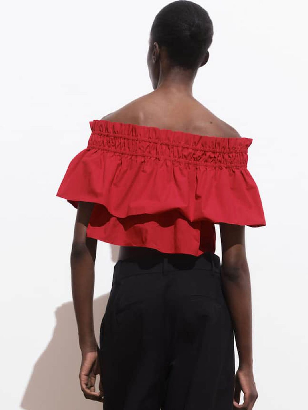 Off-Shoulder Ruffles Cotton Bardot Crop Top