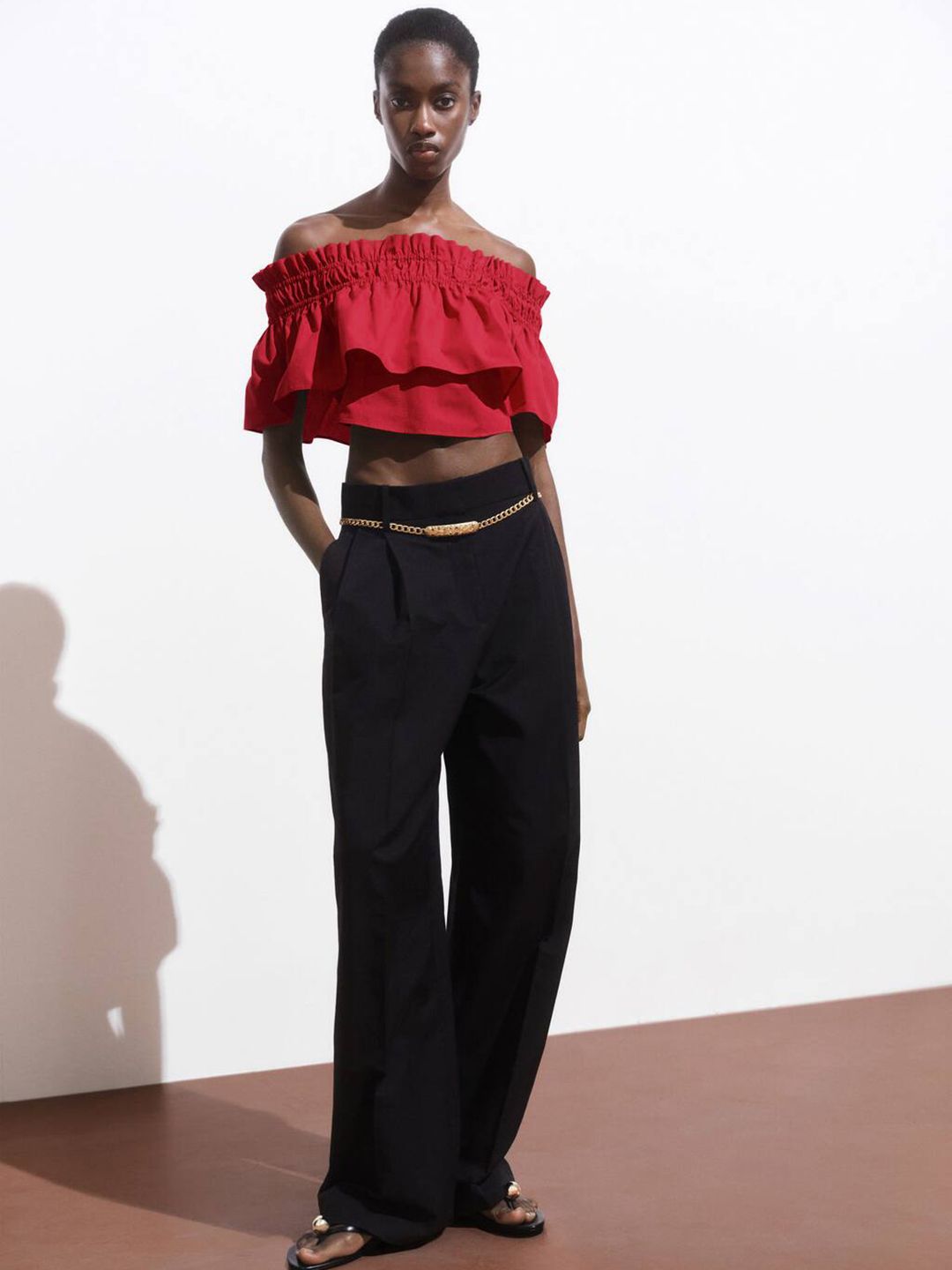 Off-Shoulder Ruffles Cotton Bardot Crop Top