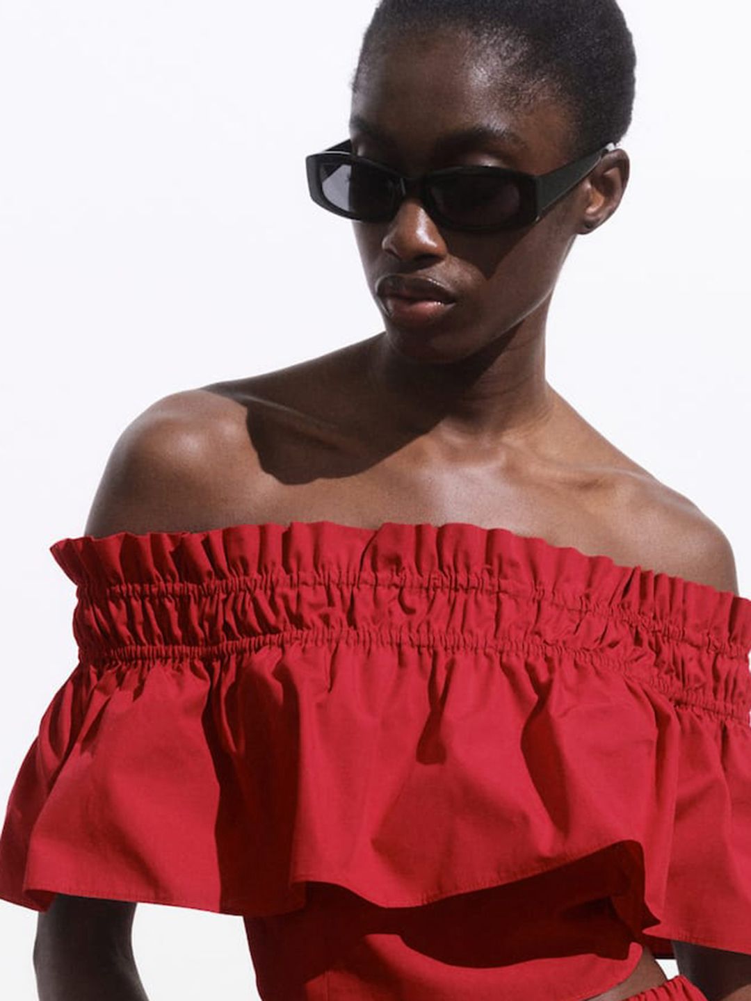 Off-Shoulder Ruffles Cotton Bardot Crop Top