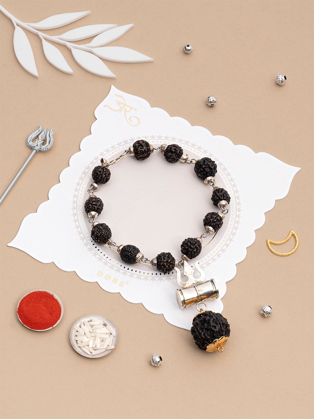 Dore Divine Rudraksha Trishul & Damru Bracelet Rakhi with Roli Chawal