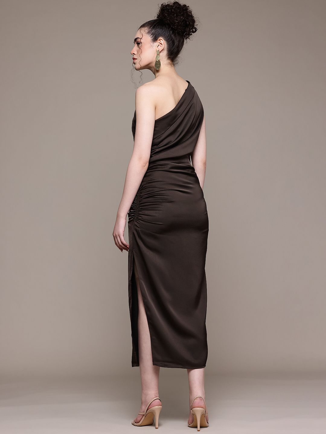 One Shoulder Satin Midi Dress