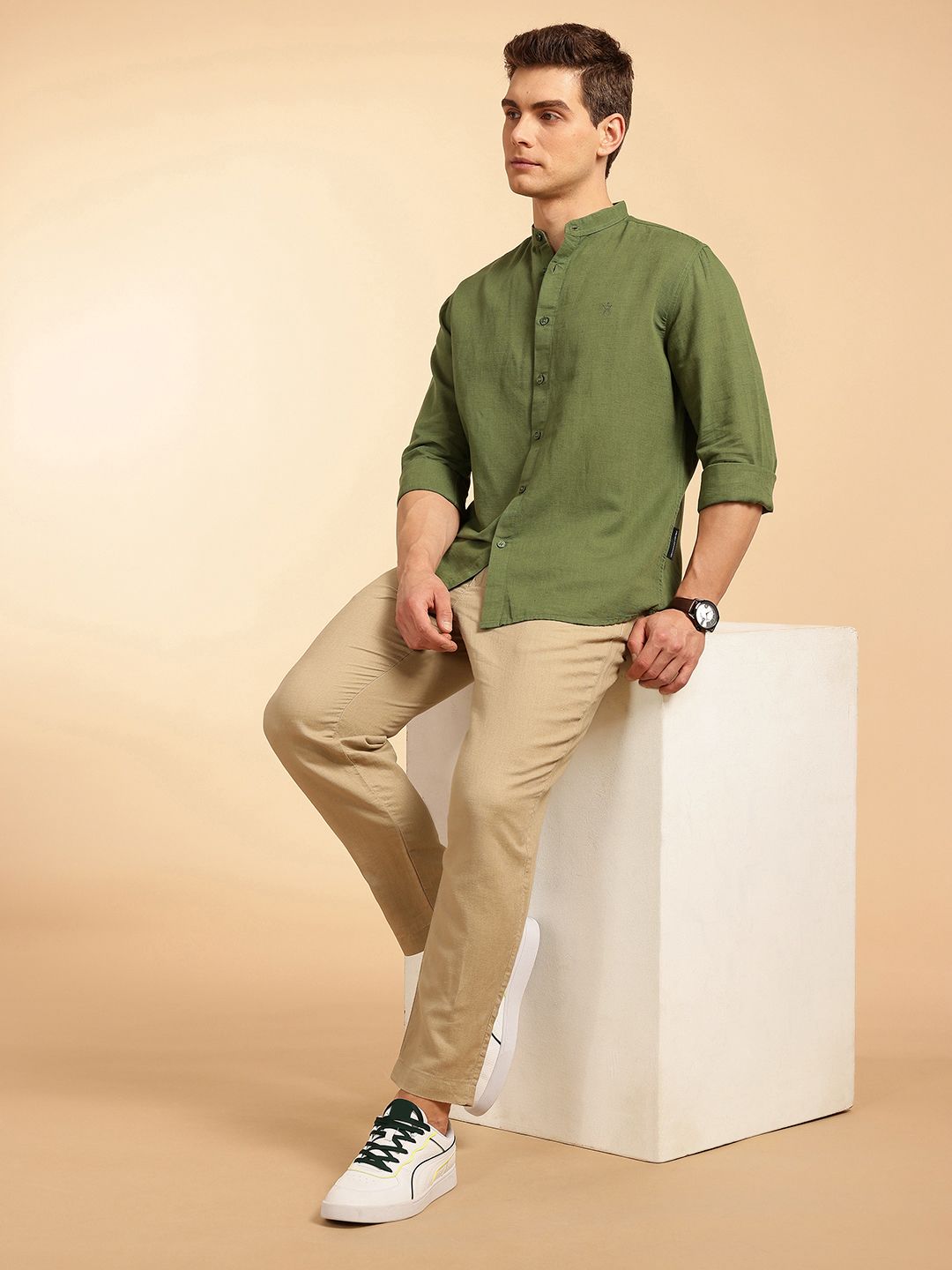 Buy French Connection Slim Fit Mandarin Collar Linen Shirt - Shirts for Men  34692137 | Myntra