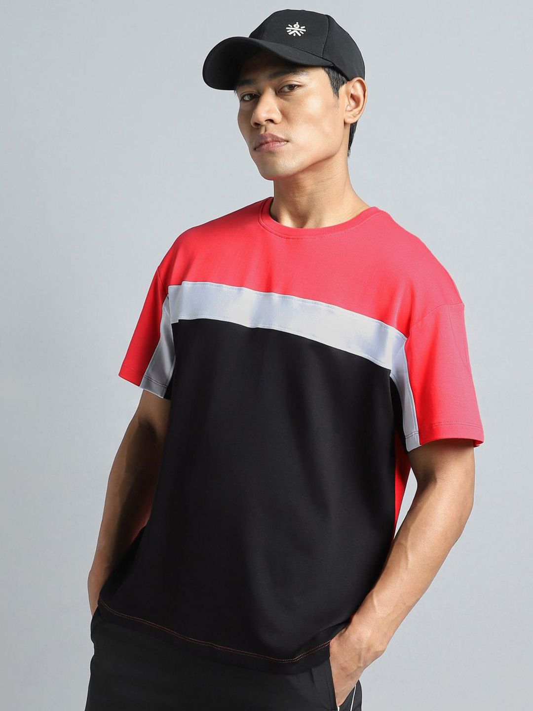 CULT Men Coral Dance off Colourblock T-shirt