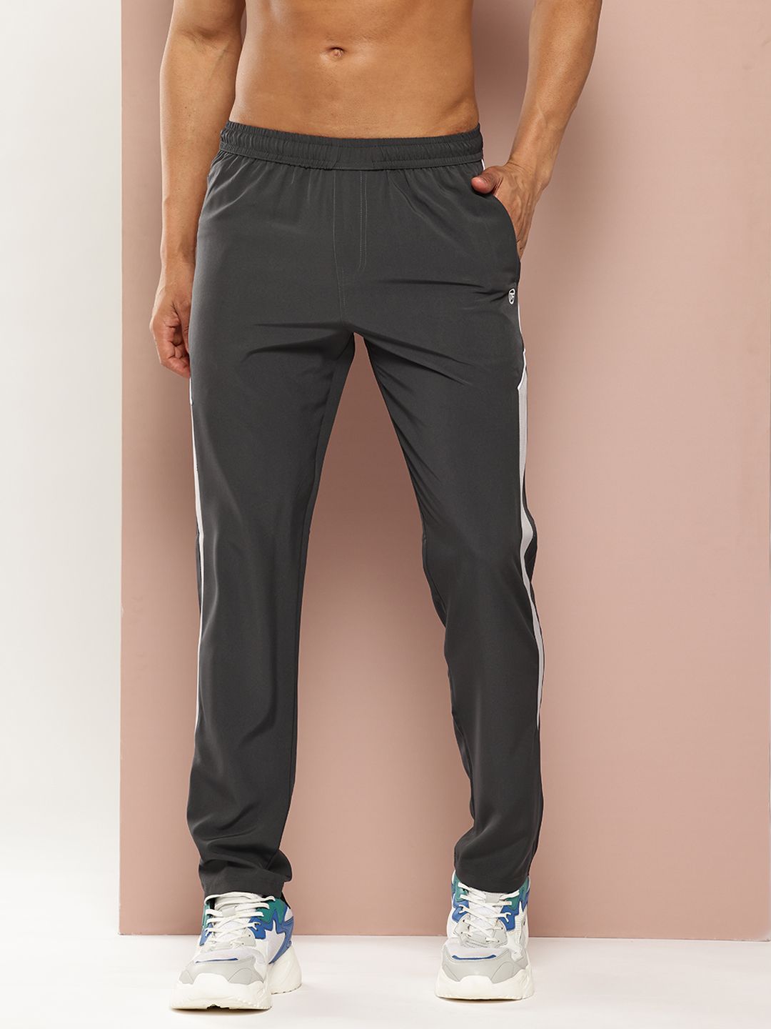 TURNFIT Men Straight Fit Gym Track Pants With Side Striped Detail