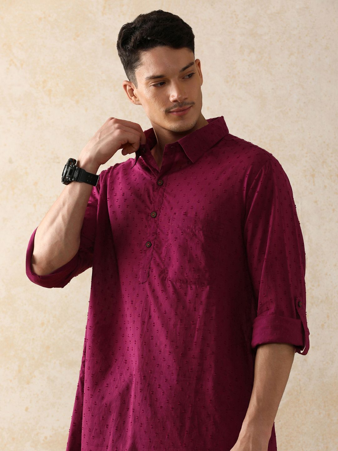 Moara Shirt Collar Pure Cotton Dobby Pathani Kurta