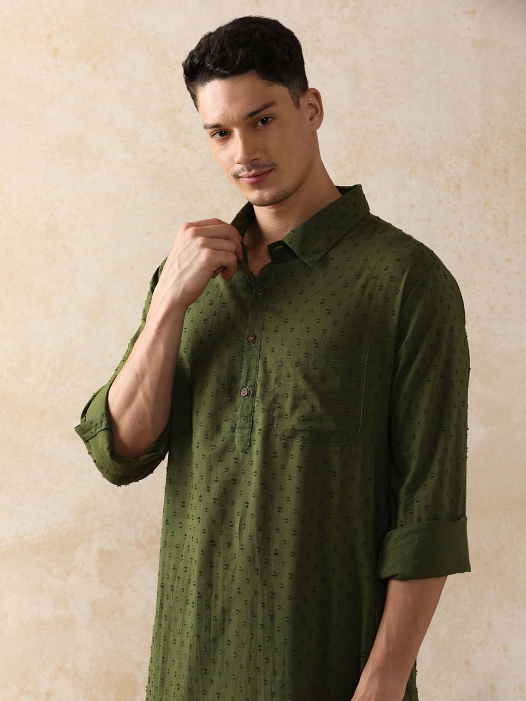 Moara Shirt Collar Pure Cotton Dobby Pathani Kurta