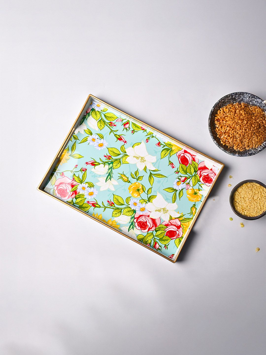 MARKET99 Green & Red Floral Printed Serving Tray