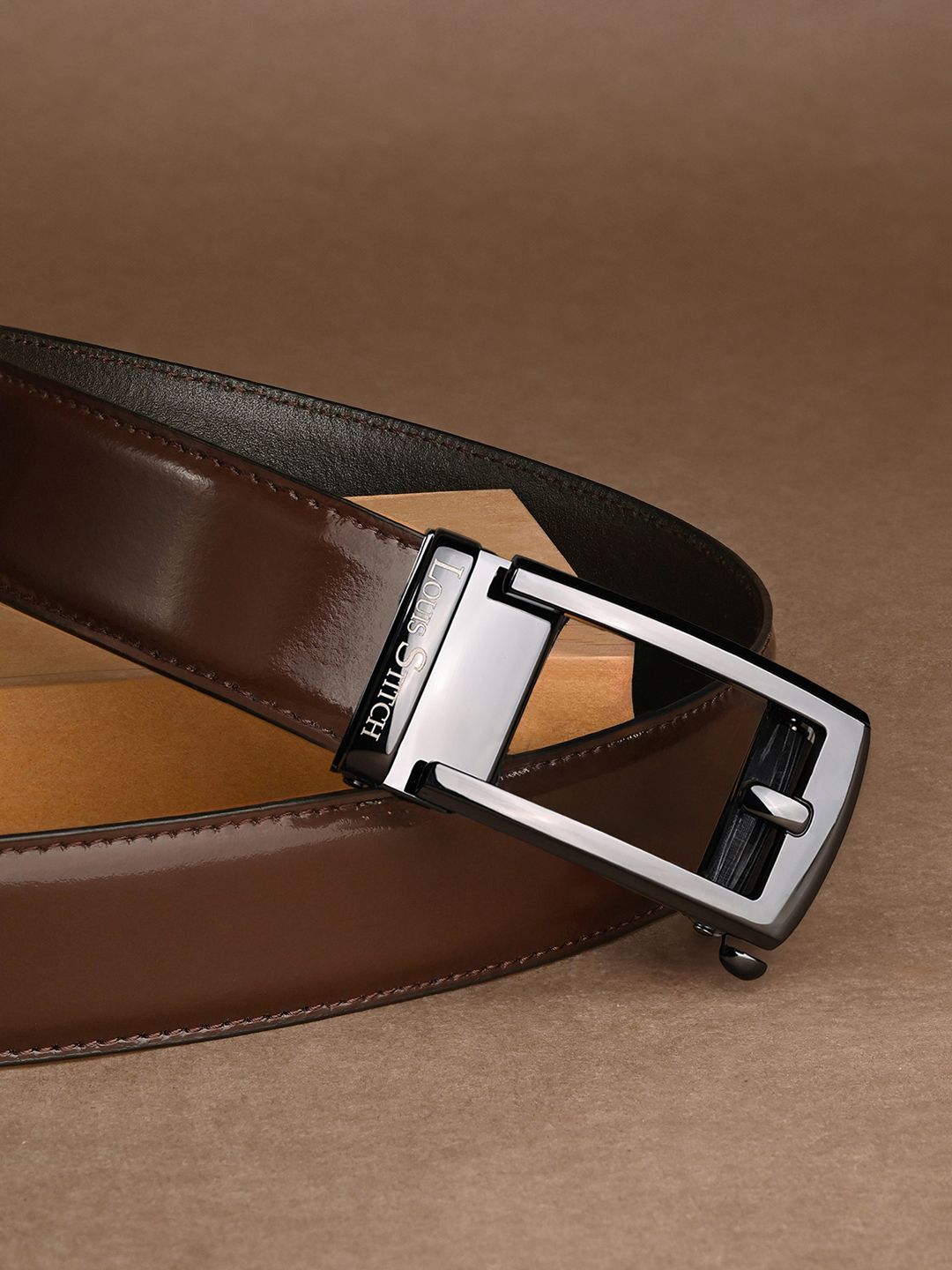 LOUIS STITCH Premium VT Leather Gunmetal Black Buckle Auto Lock Belt