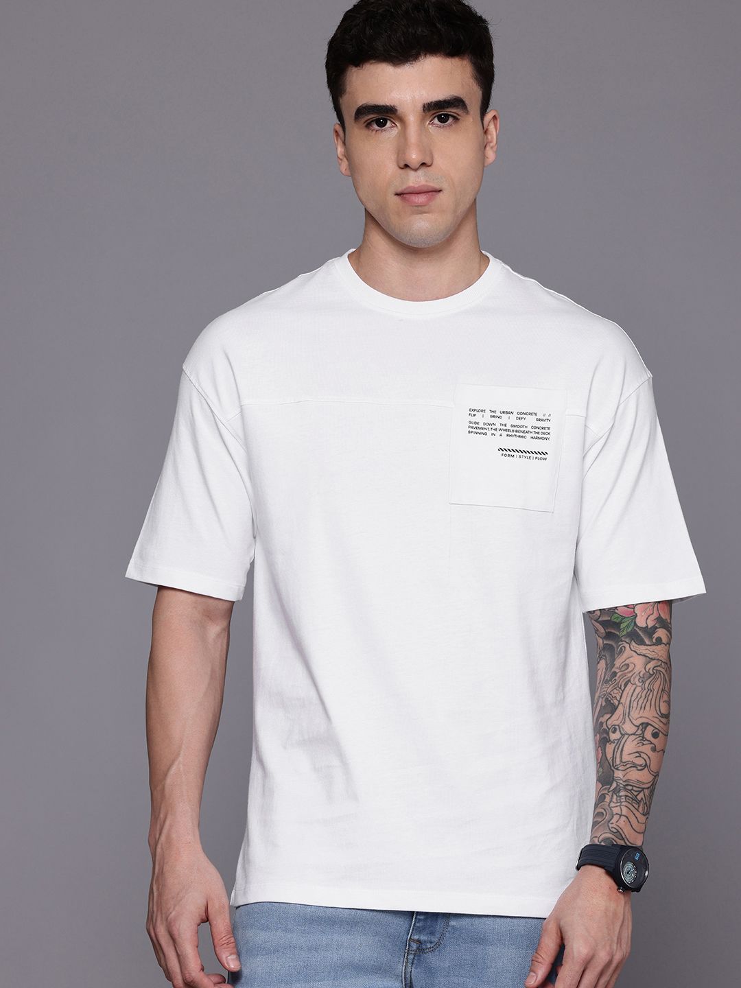 Buy Louis Philippe Jeans Typography Printed Drop-Shoulder Sleeves