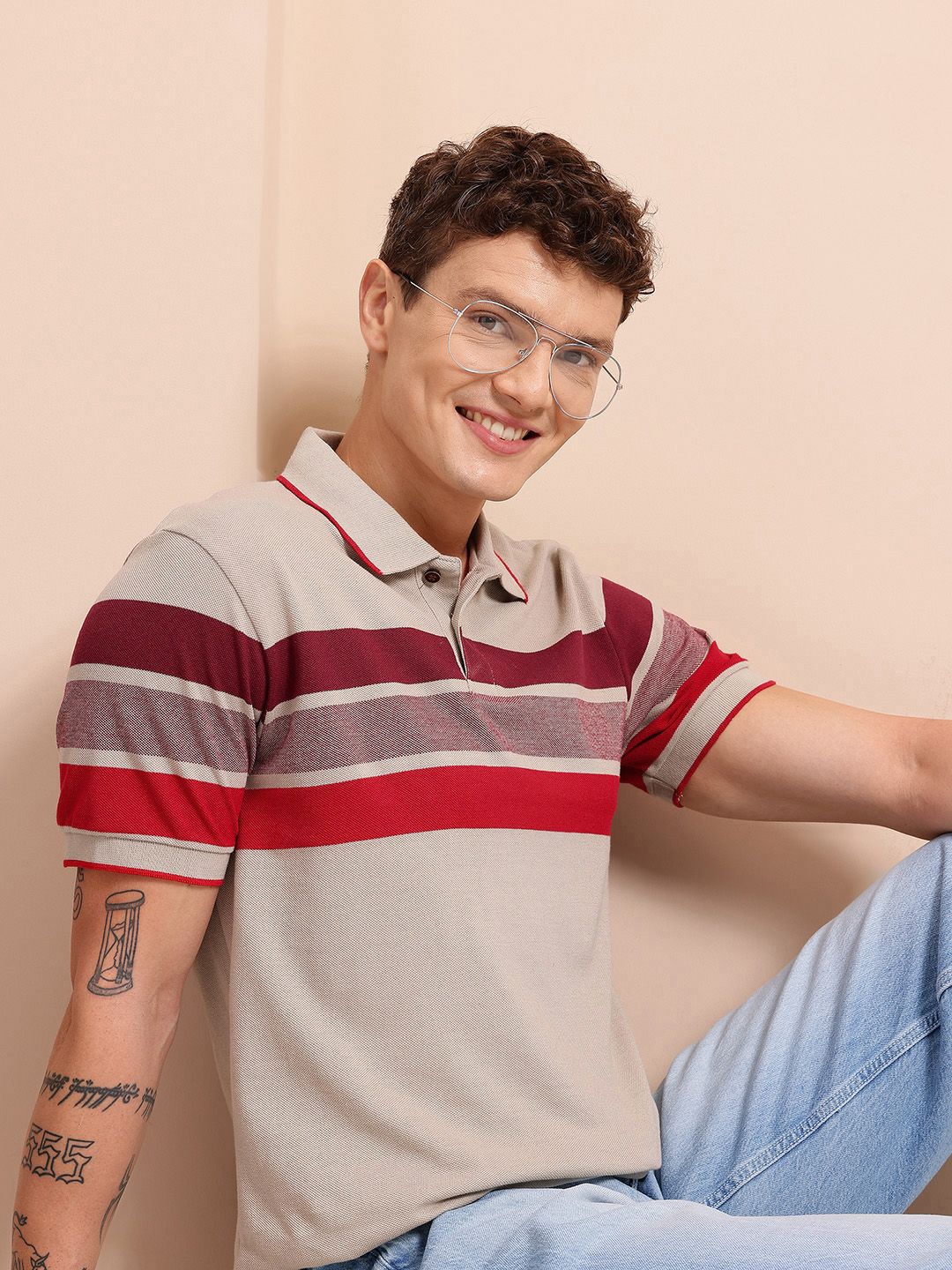 Mast & Harbour Men Striped Polo Collar T-shirt