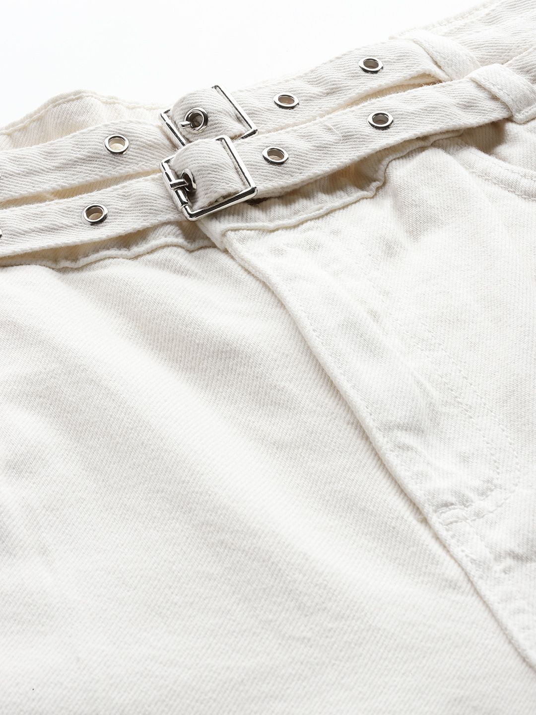 Mid-Rise Pure Cotton Balloon Fit Jeans with Belts