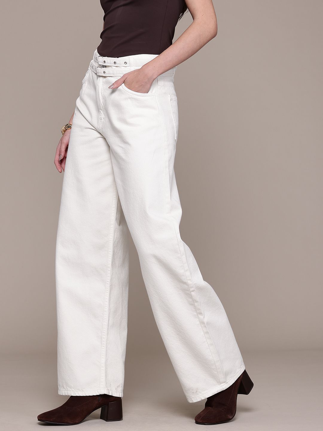Mid-Rise Pure Cotton Balloon Fit Jeans with Belts