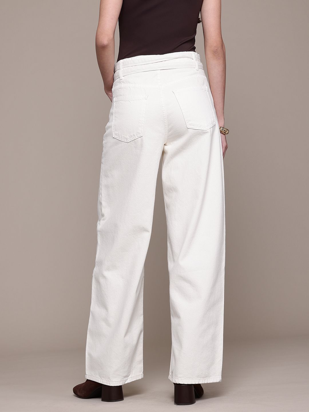 Mid-Rise Pure Cotton Balloon Fit Jeans with Belts