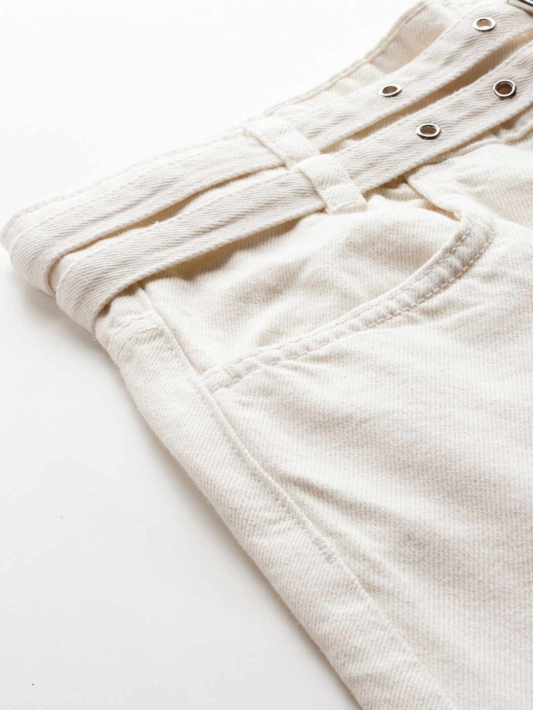 Mid-Rise Pure Cotton Balloon Fit Jeans with Belts