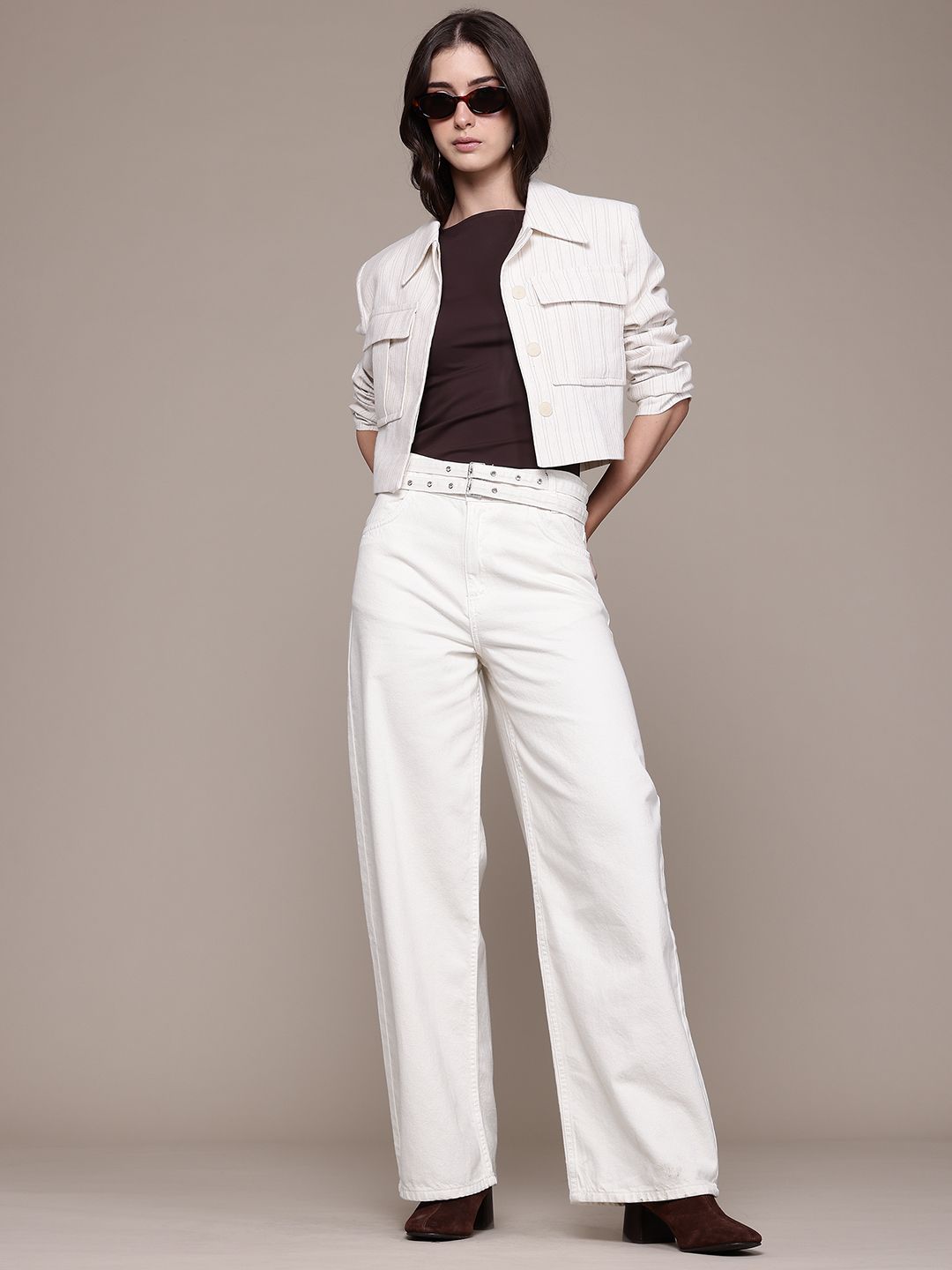 Mid-Rise Pure Cotton Balloon Fit Jeans with Belts