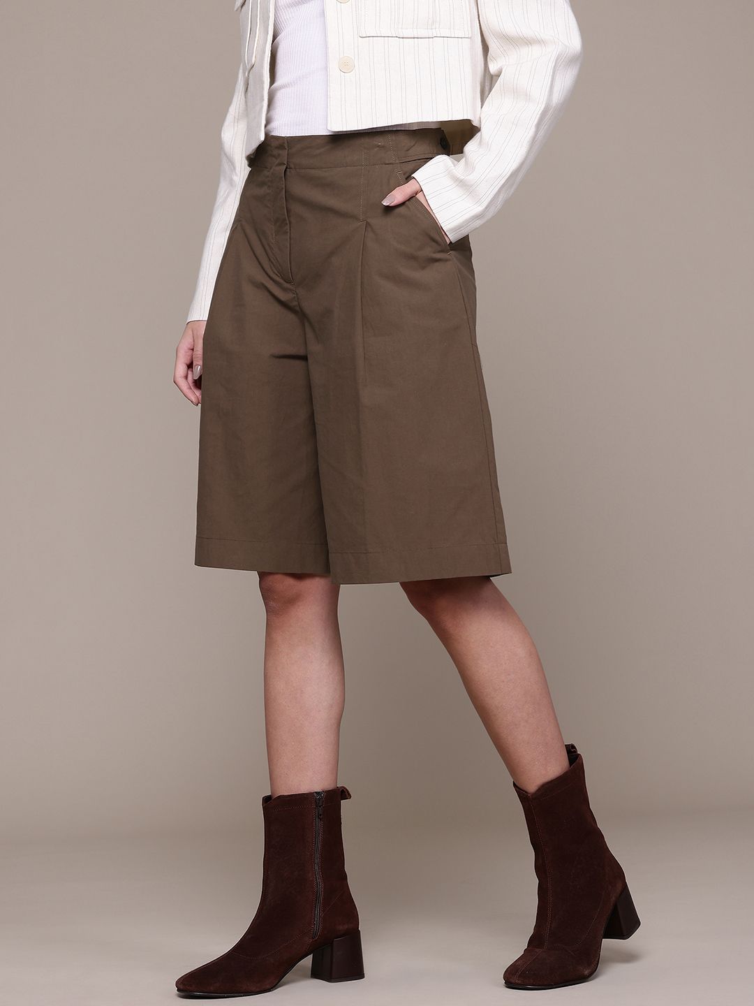 Mid-Rise Pure Cotton Bermuda Shorts
