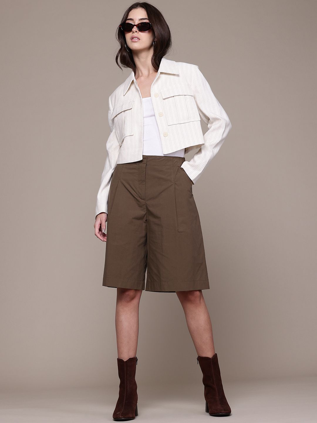 Mid-Rise Pure Cotton Bermuda Shorts