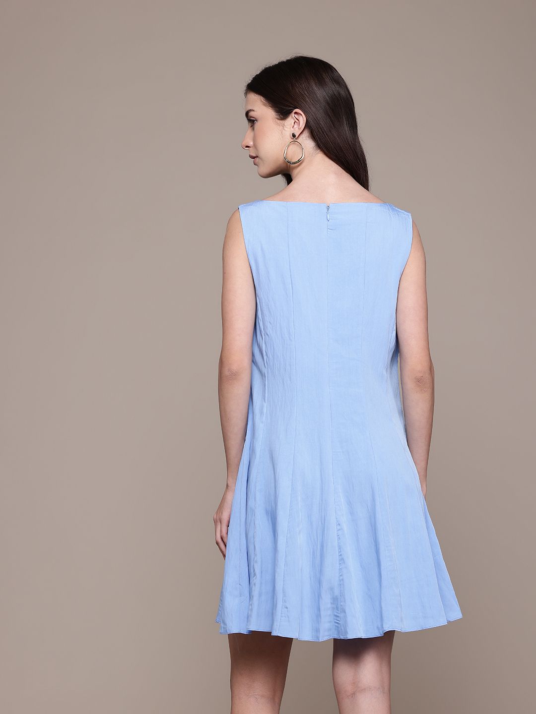 Pannelled Detail Boat Neck A-Line Dress