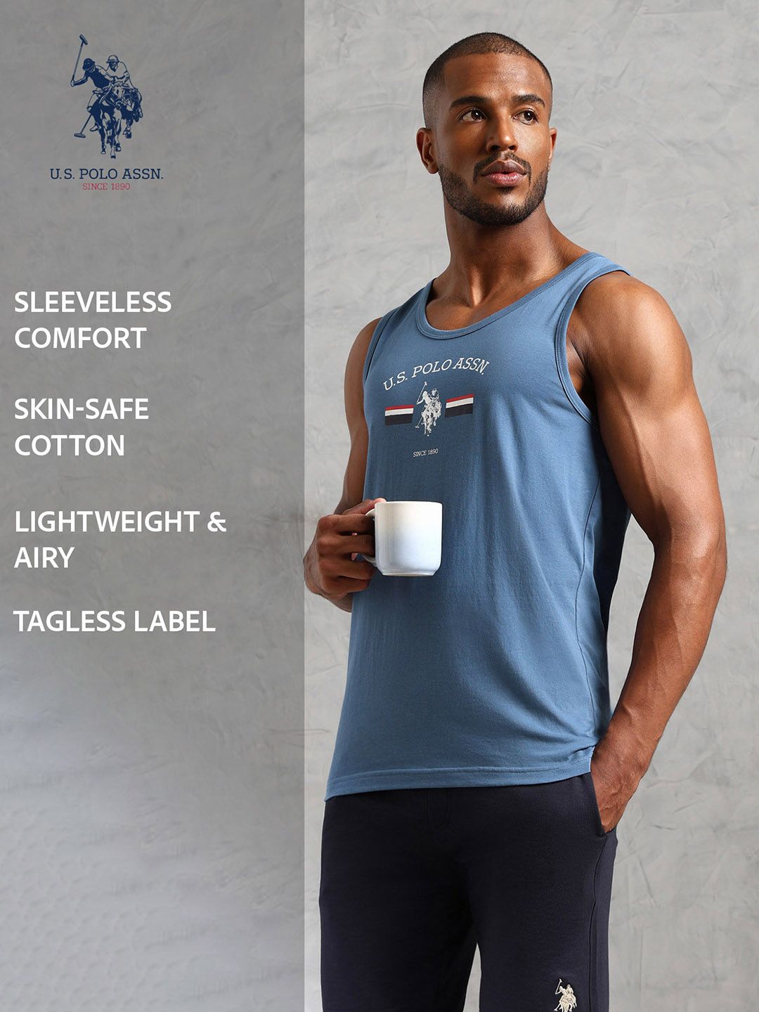 Buy U.S. Polo Assn. Printed Pure Cotton Gym Vest OEV02-G01-PL