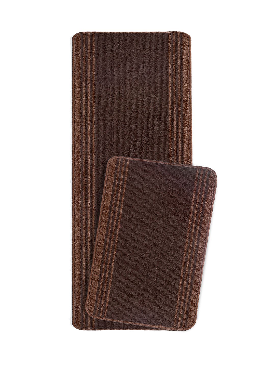 Saral Home 2-Pcs Brown Striped Anti-Skid Floor Runner&Doormat