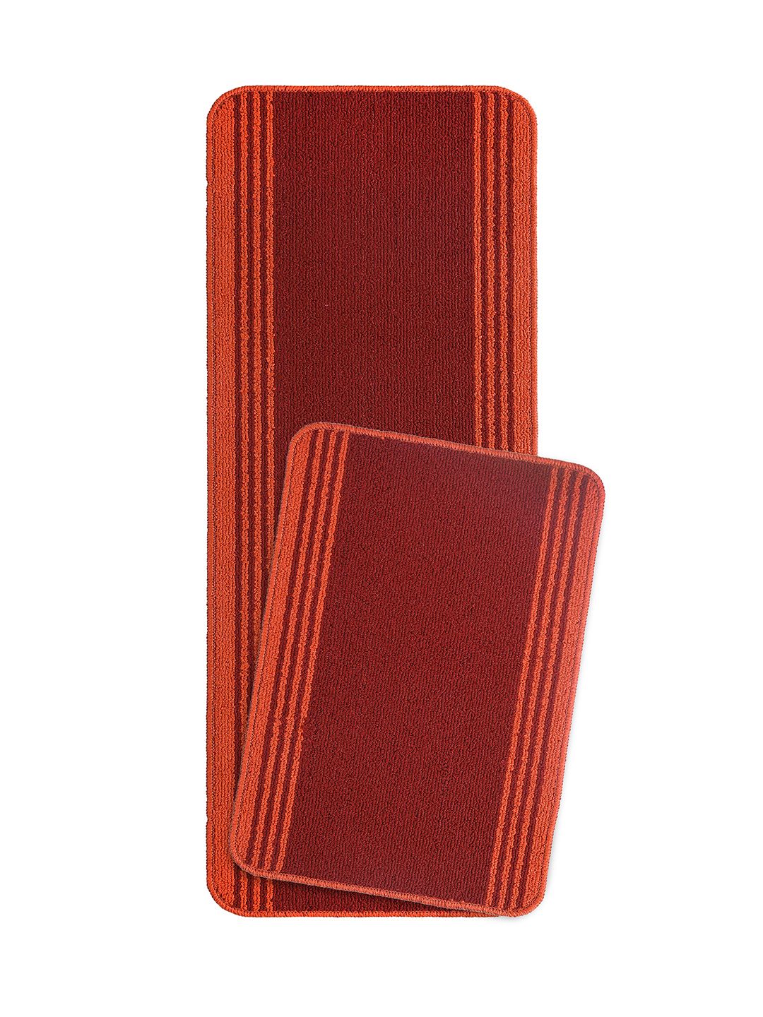 Saral Home 2-Pcs Maroon Striped Anti-Skid Floor Runner&Doormat
