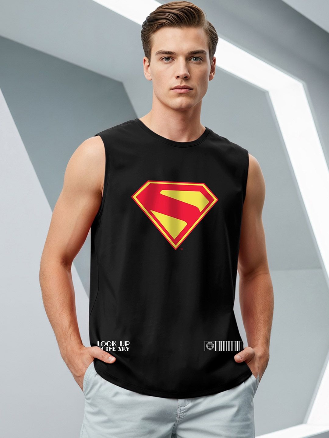 Bewakoof Men Superman Superhero Printed Round Neck Cotton Oversized T-shirt