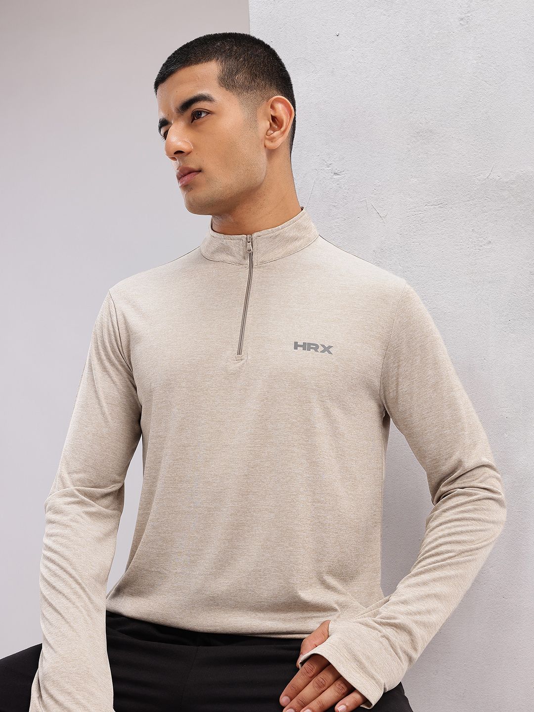 Buy HRX by Hrithik Roshan Mock Collar Thumb Hole Sleeves T-shirt