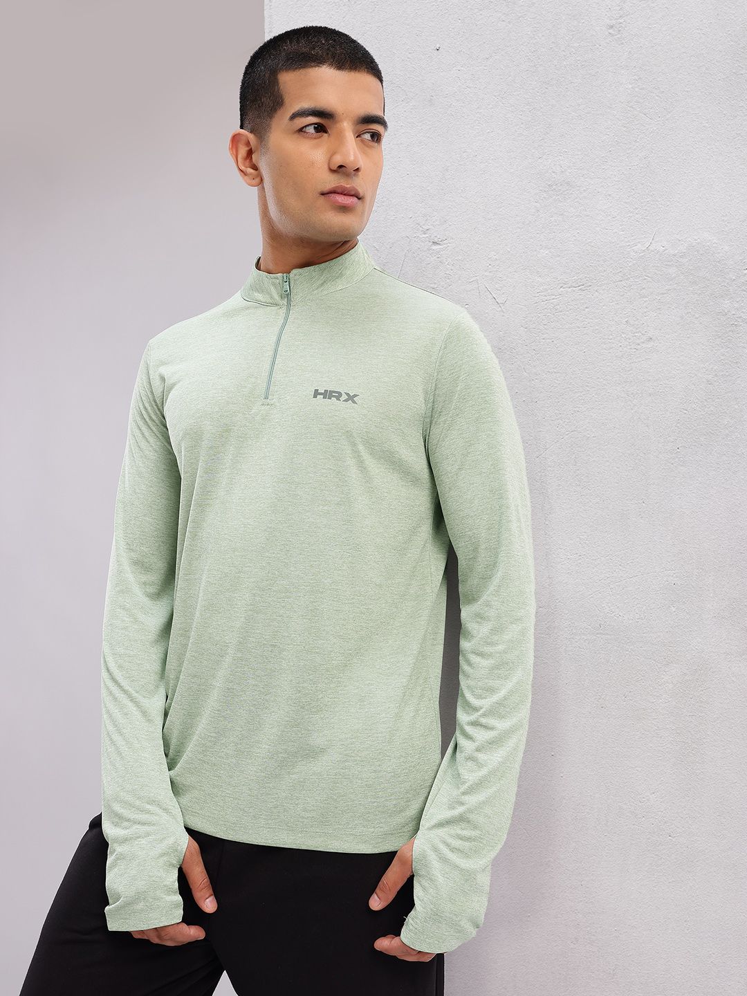 HRX by Hrithik Roshan Mock Collar Thumb Hole Sleeves T-shirt