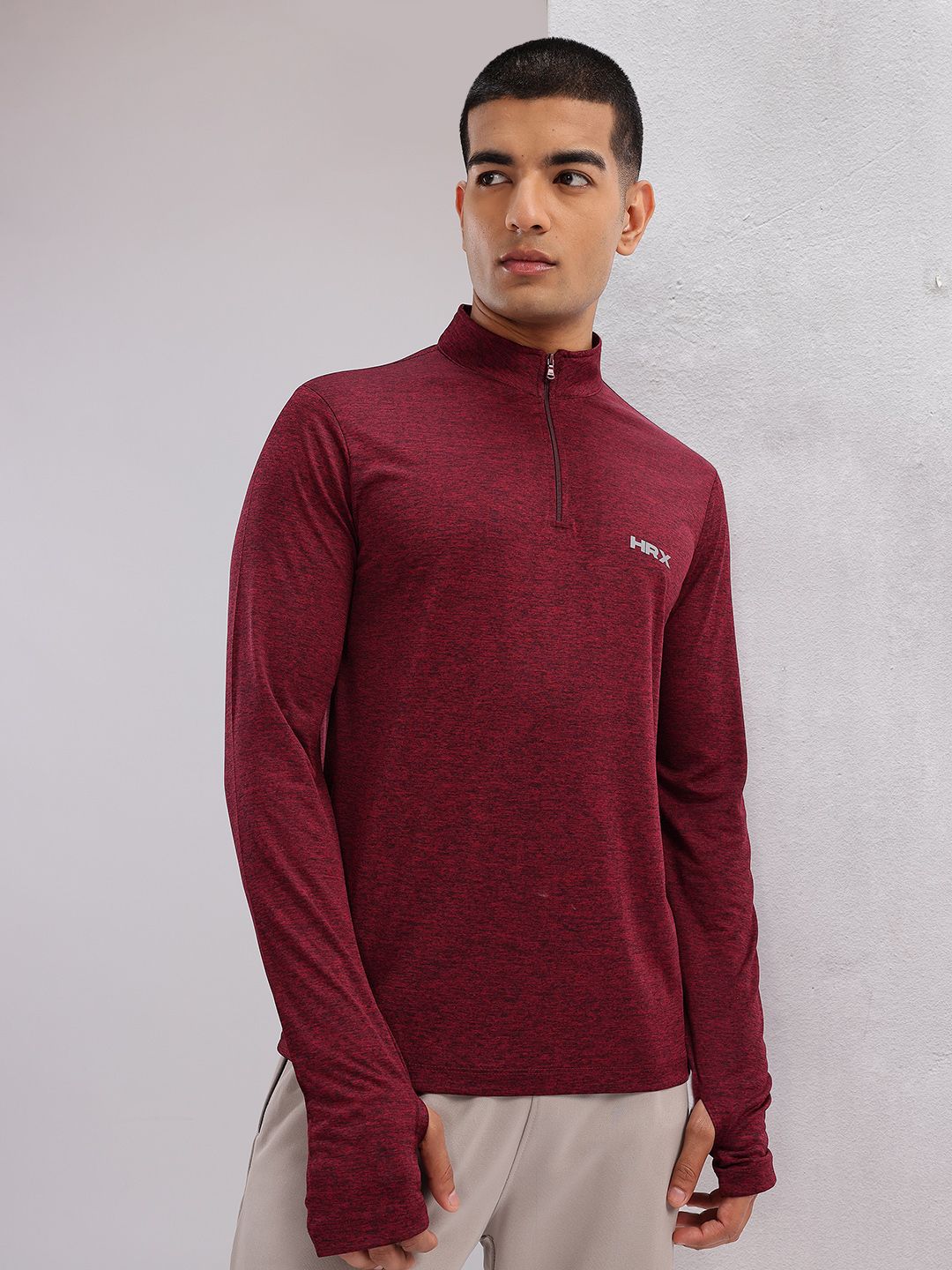 HRX by Hrithik Roshan Mock Collar Thumb Hole Sleeves T-shirt