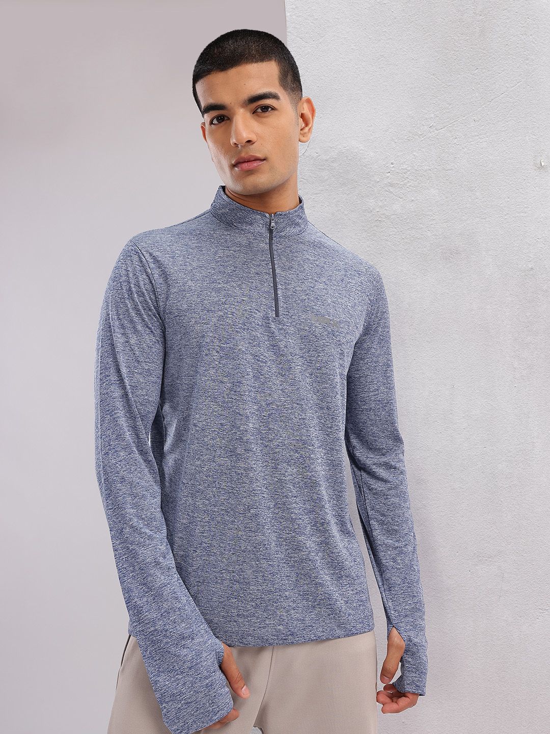 Buy HRX by Hrithik Roshan Mock Collar Thumb Hole Sleeves T-shirt