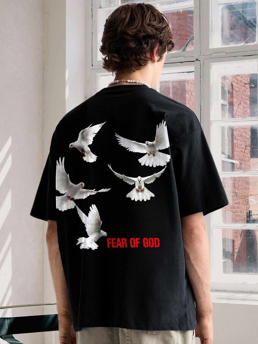 PRONK Graphic Printed Drop-Shoulder Sleeves Oversized Cotton T-shirt
