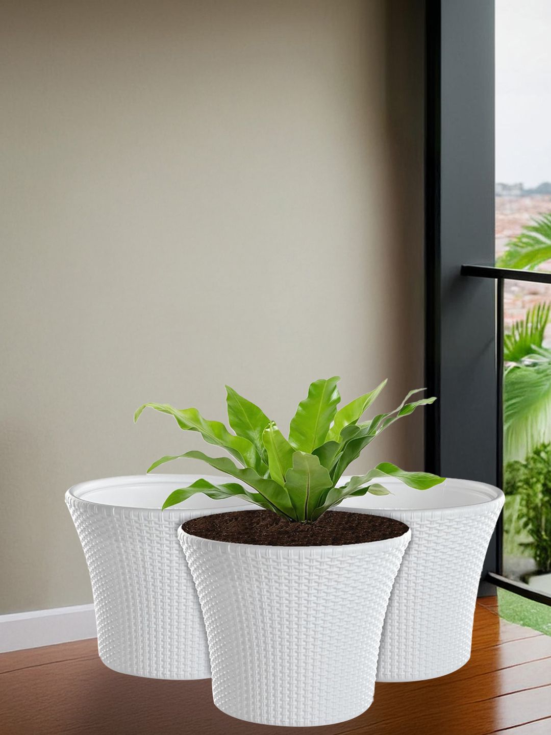 Kuber Industries White 3 Pieces Textured Planters