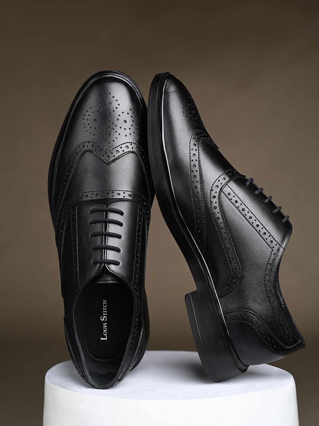 LOUIS STITCH LOUIS STITCH Men Jet Black Leather Lace-Up Formal Brogues