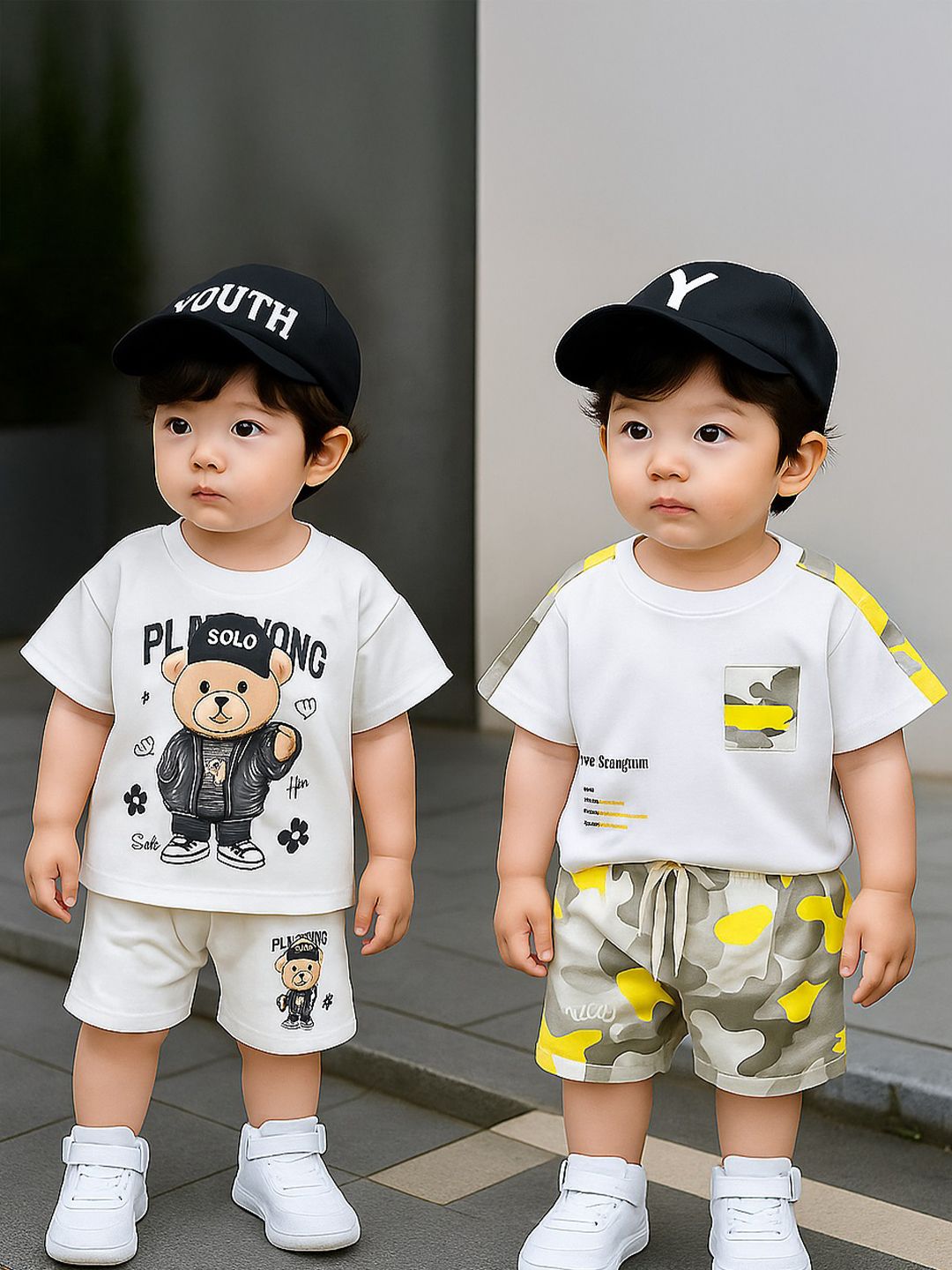 Googo Gaaga Boys Pack Of 2  Printed Short Sleeves Pure Cotton T-shirt With Shorts
