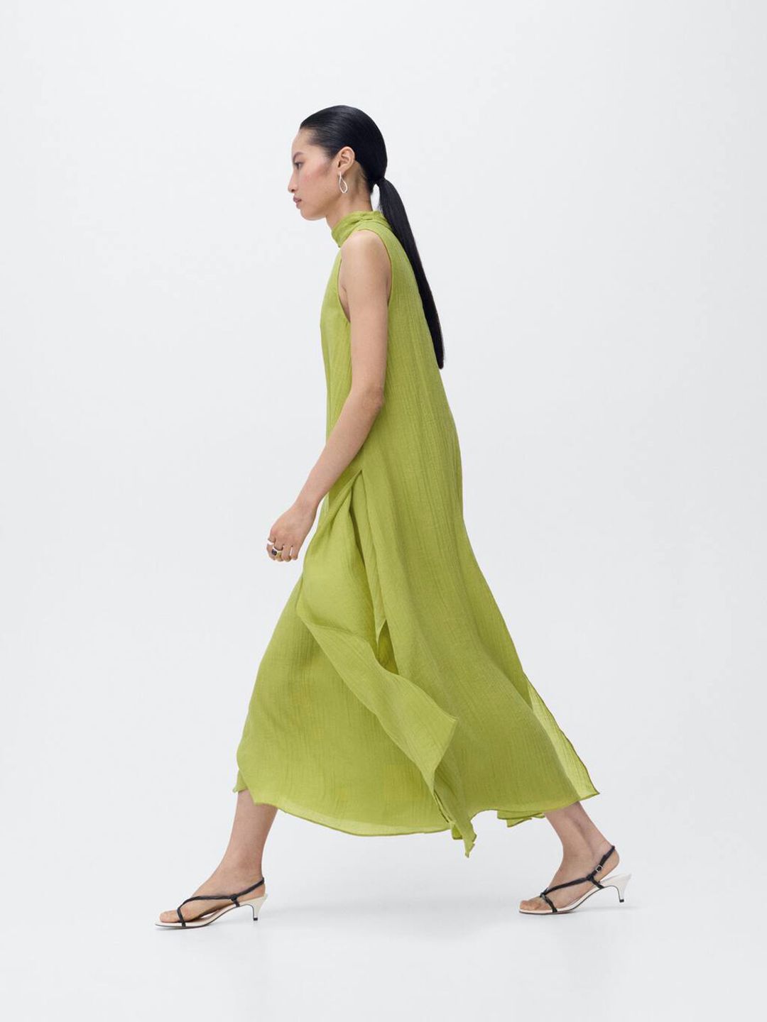 mango lime green dress Gorgeous Mango green ombr one shoulder pleated