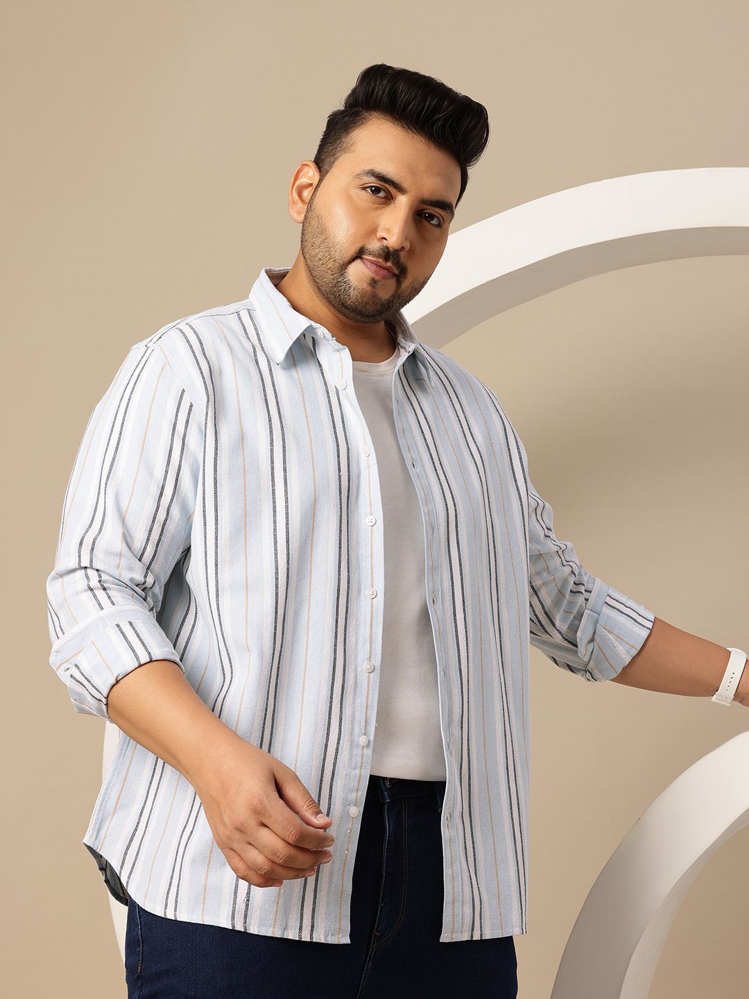 Sztori Men Plus Size Striped Casual Shirt