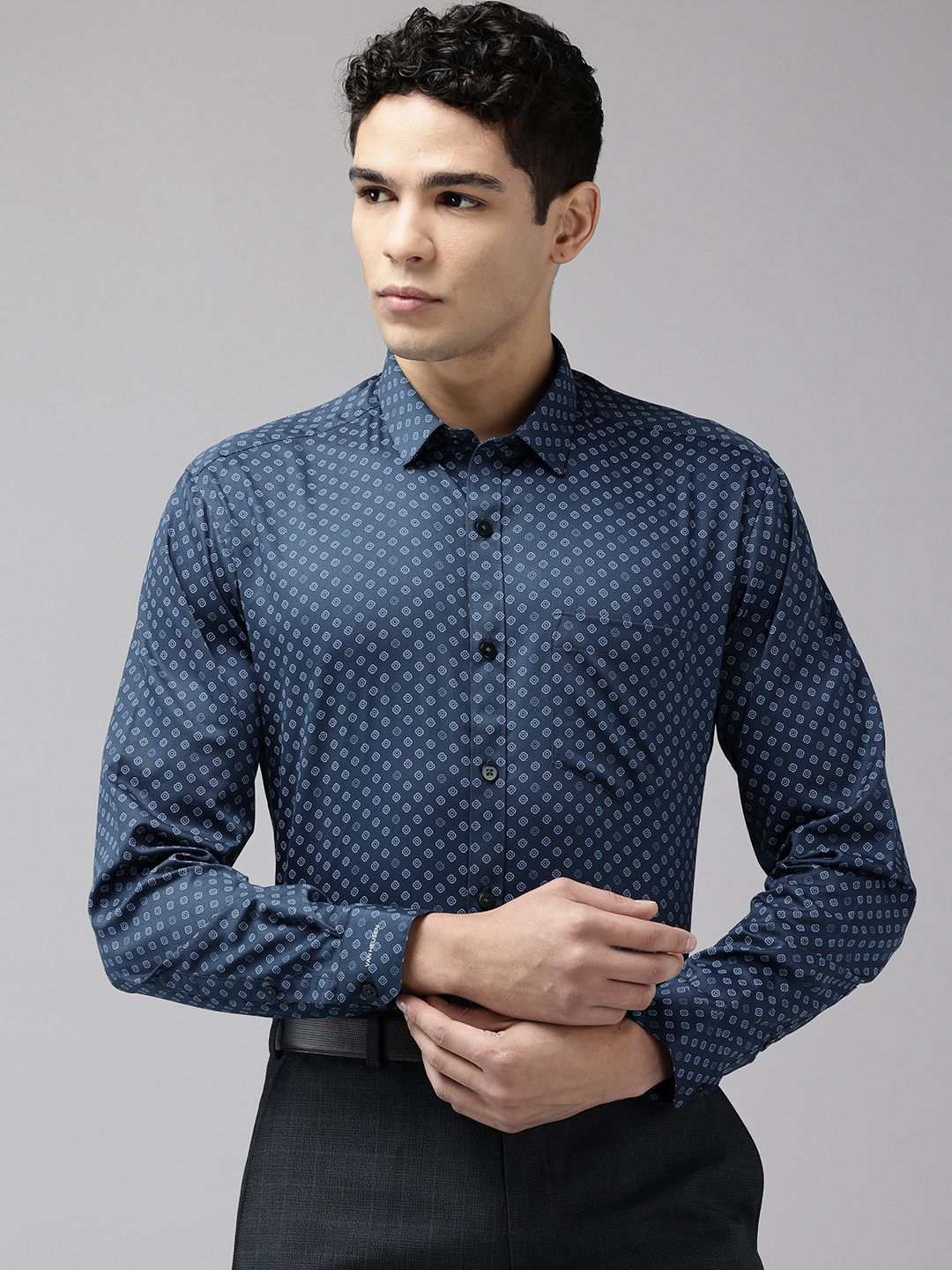 Van Heusen Slim Fit Printed Pure Cotton Formal Shirt