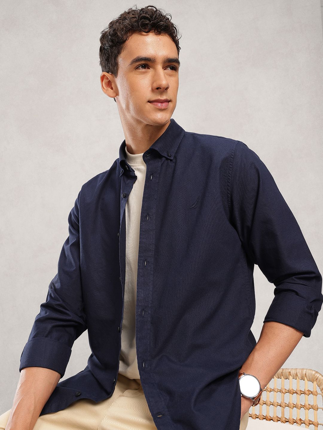 Nautica Men Premium Slim Fit Pure Cotton Casual Shirt
