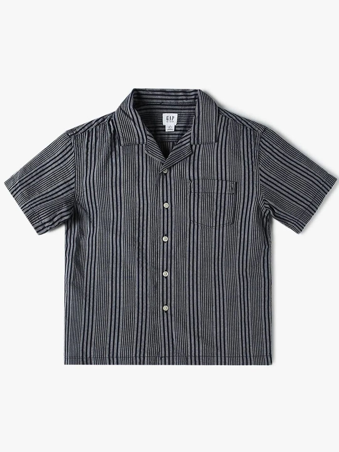GAP Boys Striped Pure Cotton Relaxed Fit Shirt with Patch Pocket