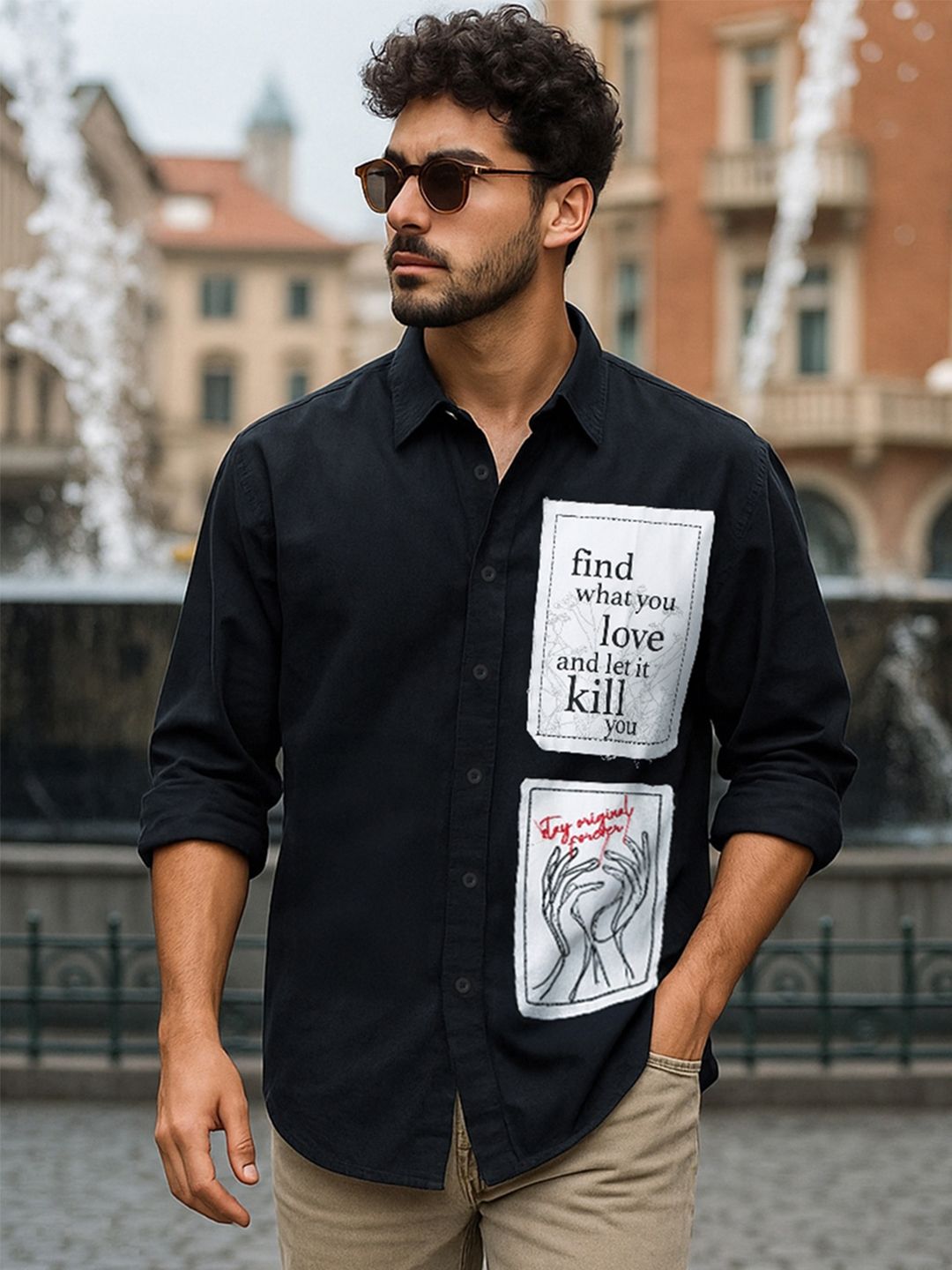 Bewakoof Men's Jet Black Stay Original Graphic Printed Oversized Shirt