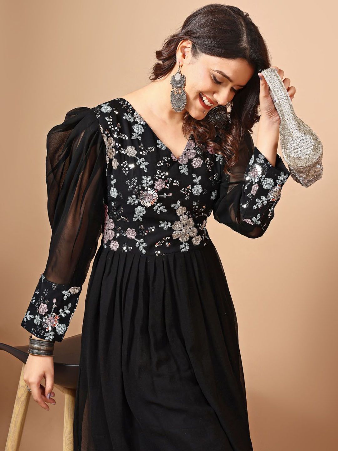 sachin and babi light blue dress Black Empire Fit & Flare Dress – Block Hop India