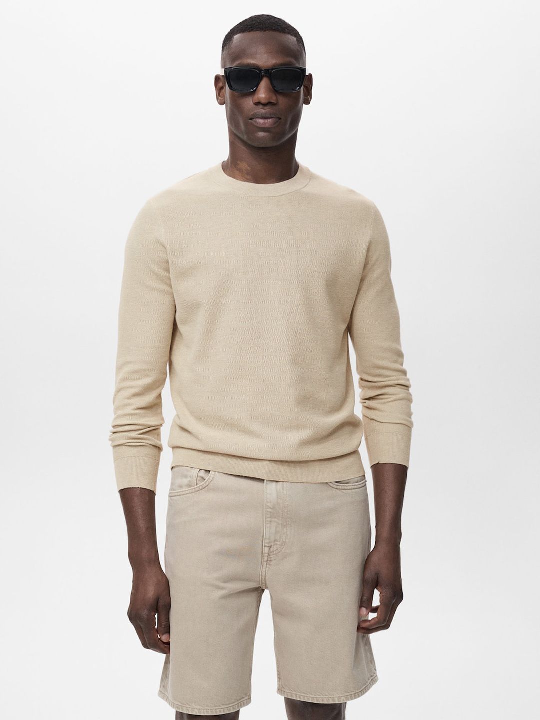 MANGO MAN Solid Round Neck Pullover