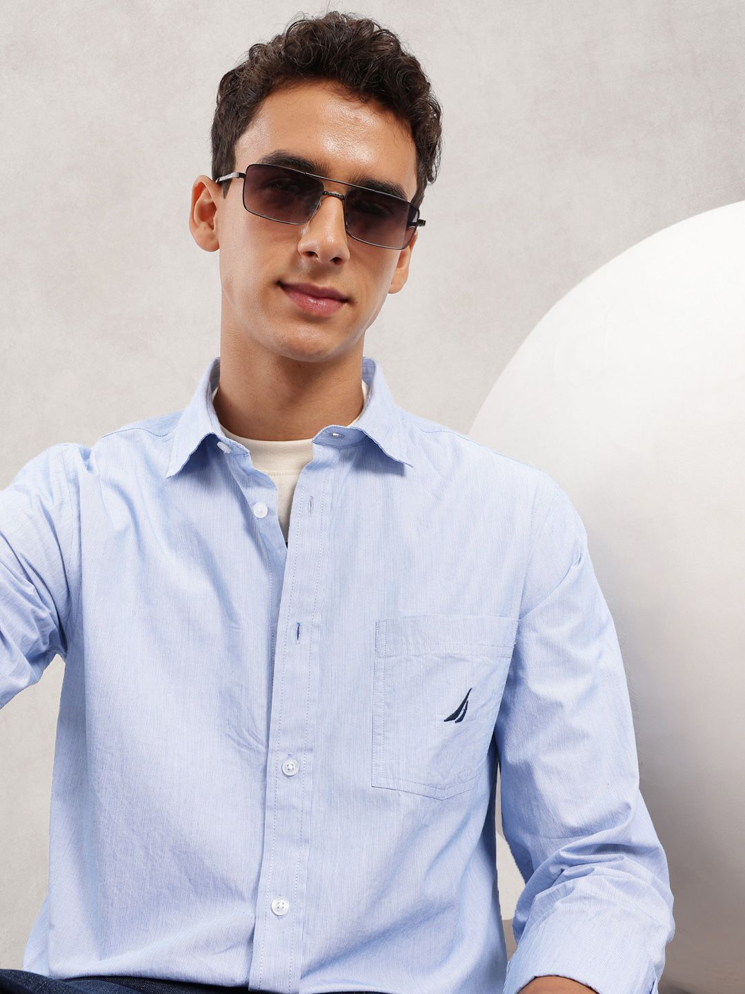 Nautica Men Premium Slim Fit Pure Cotton Casual Shirt