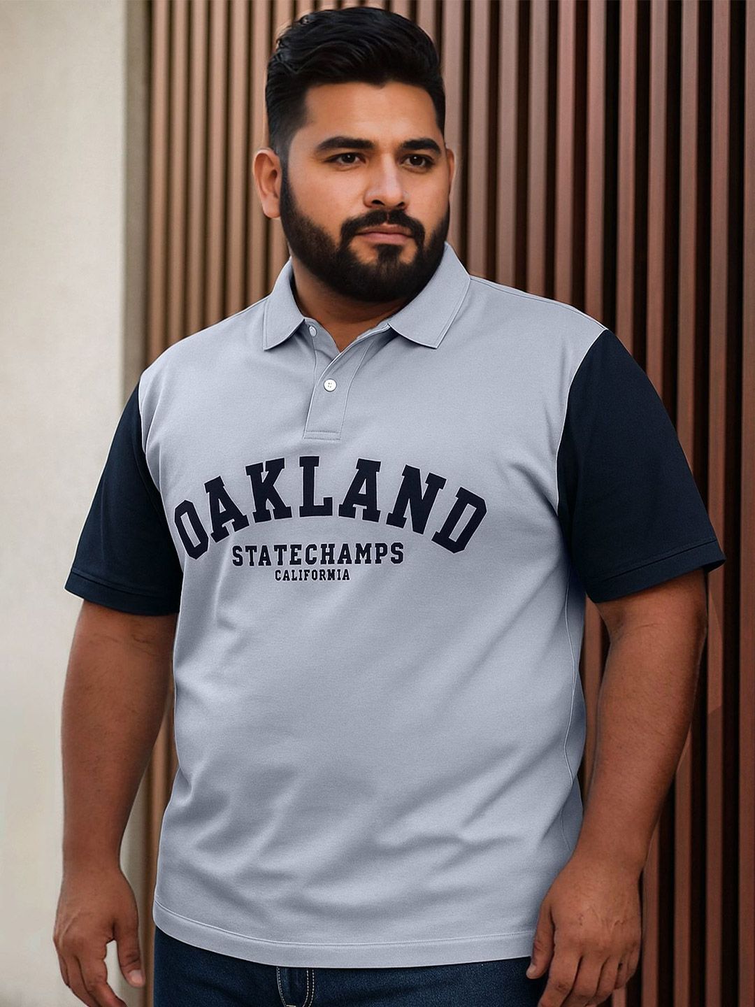Maniac Typography Printed Oversized Cotton Polo Collar T-shirt